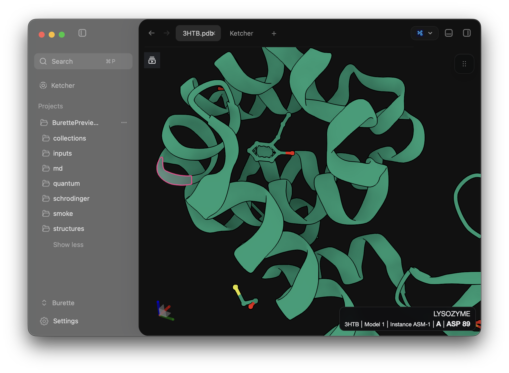 Burrete previewing 3HTB.pdb in the Mol* illustrative renderer