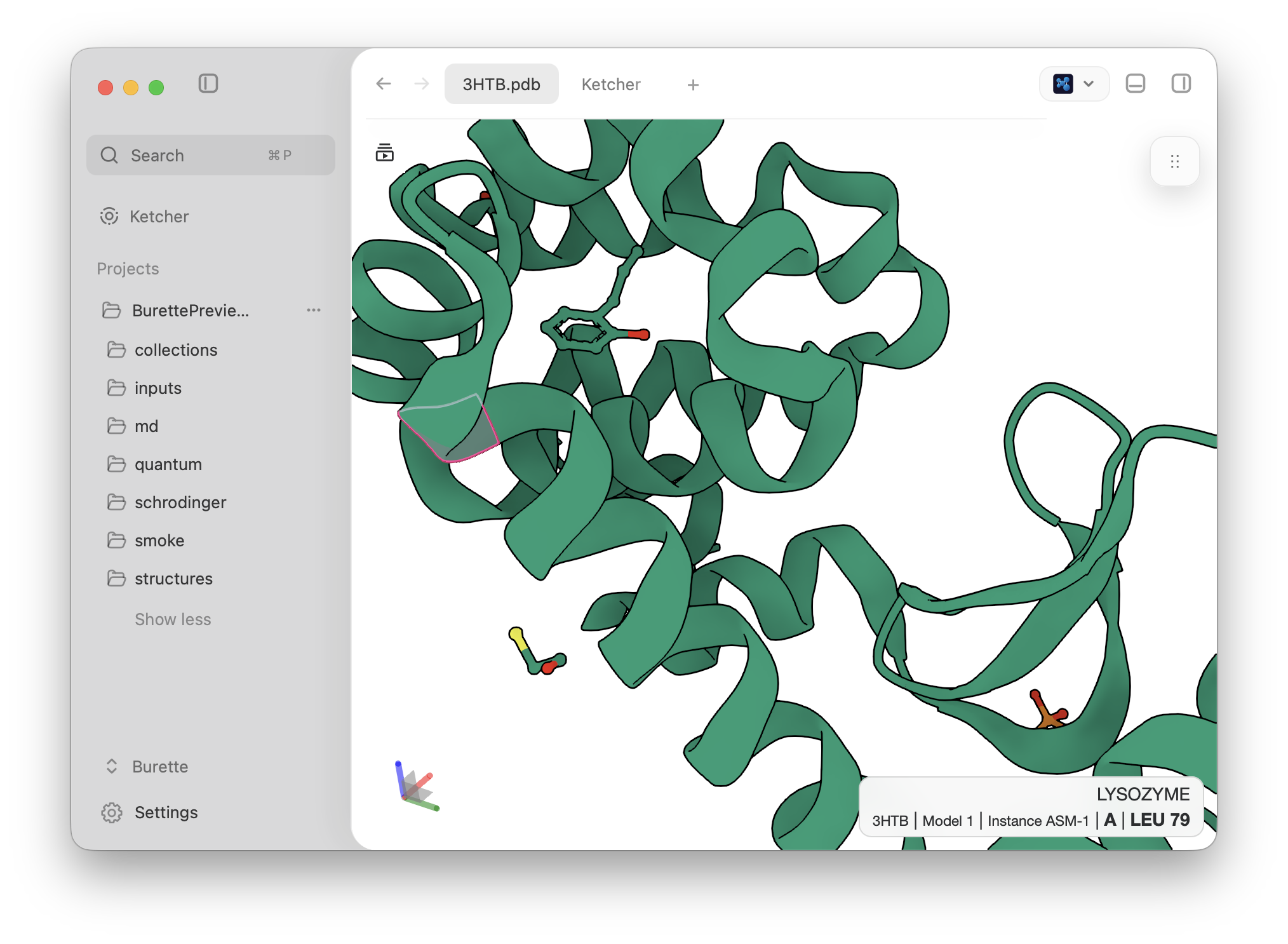 Burrete previewing 3HTB.pdb in the Mol* illustrative renderer